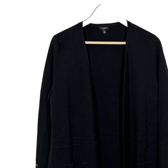 New Talbots Open Front Cardigan Sweater Jacket Size 1XP Black Long Pockets nwot - Picture 3 of 10